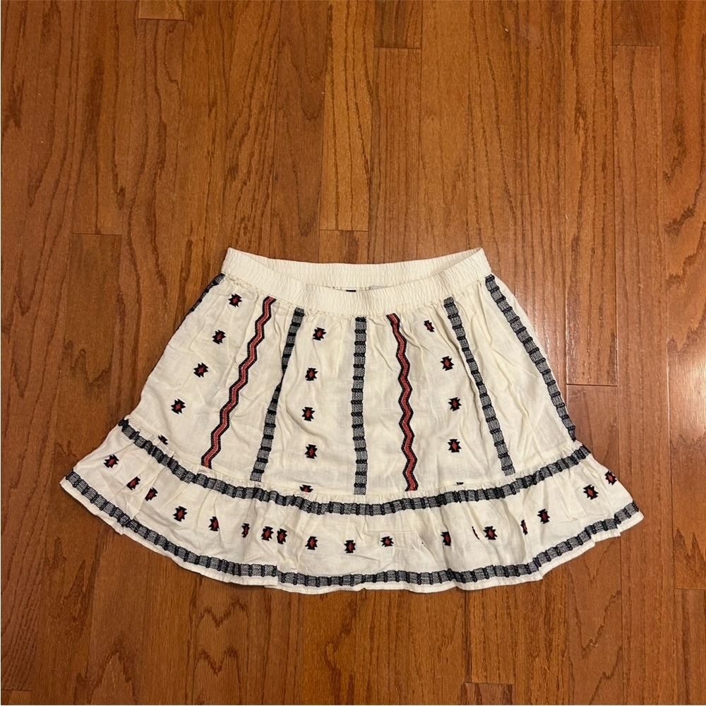 LOFT Cream Mini Skirt with Navy & Burgundy Embroidery - Picture 2 of 8